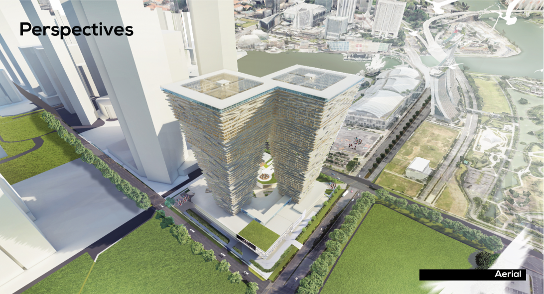 Aerial view of Nomadic Palm’s expanding mixed-use towers in Singapore.