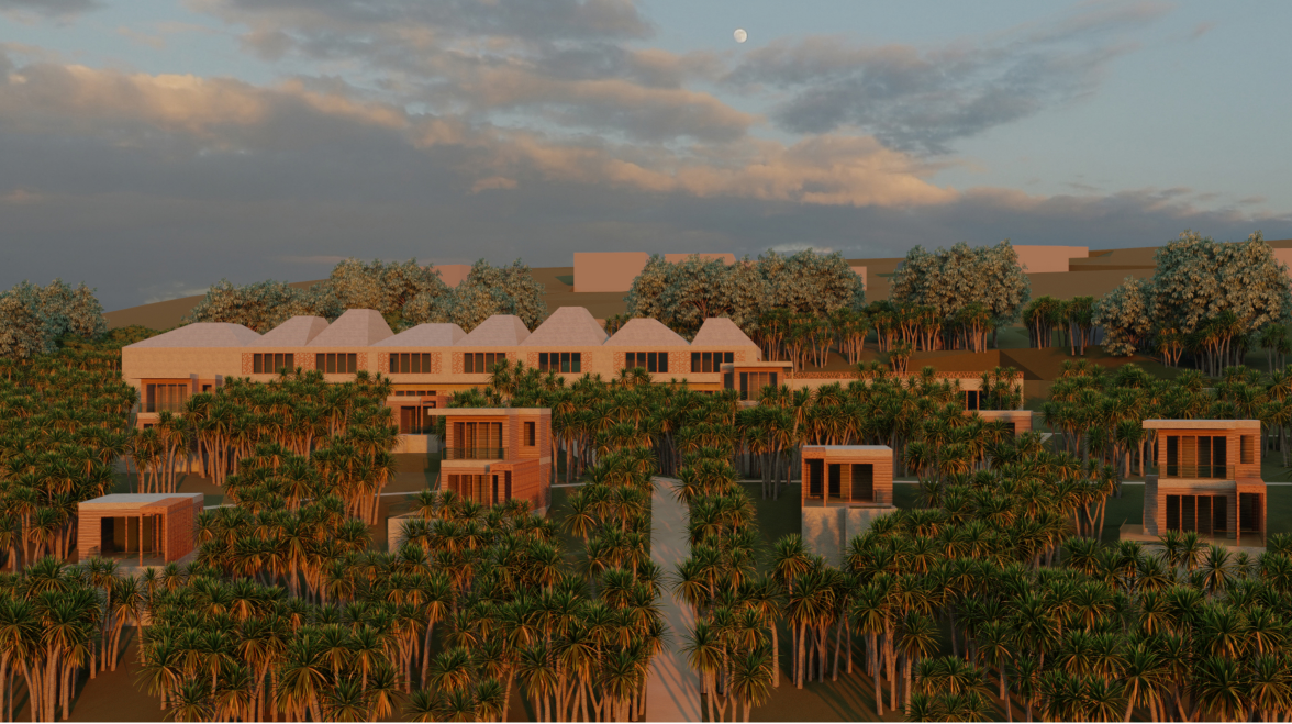 Individual guest units are dispersed through dense tropical greenery, connecting hospitality architecture with Montserrat’s natural setting.
