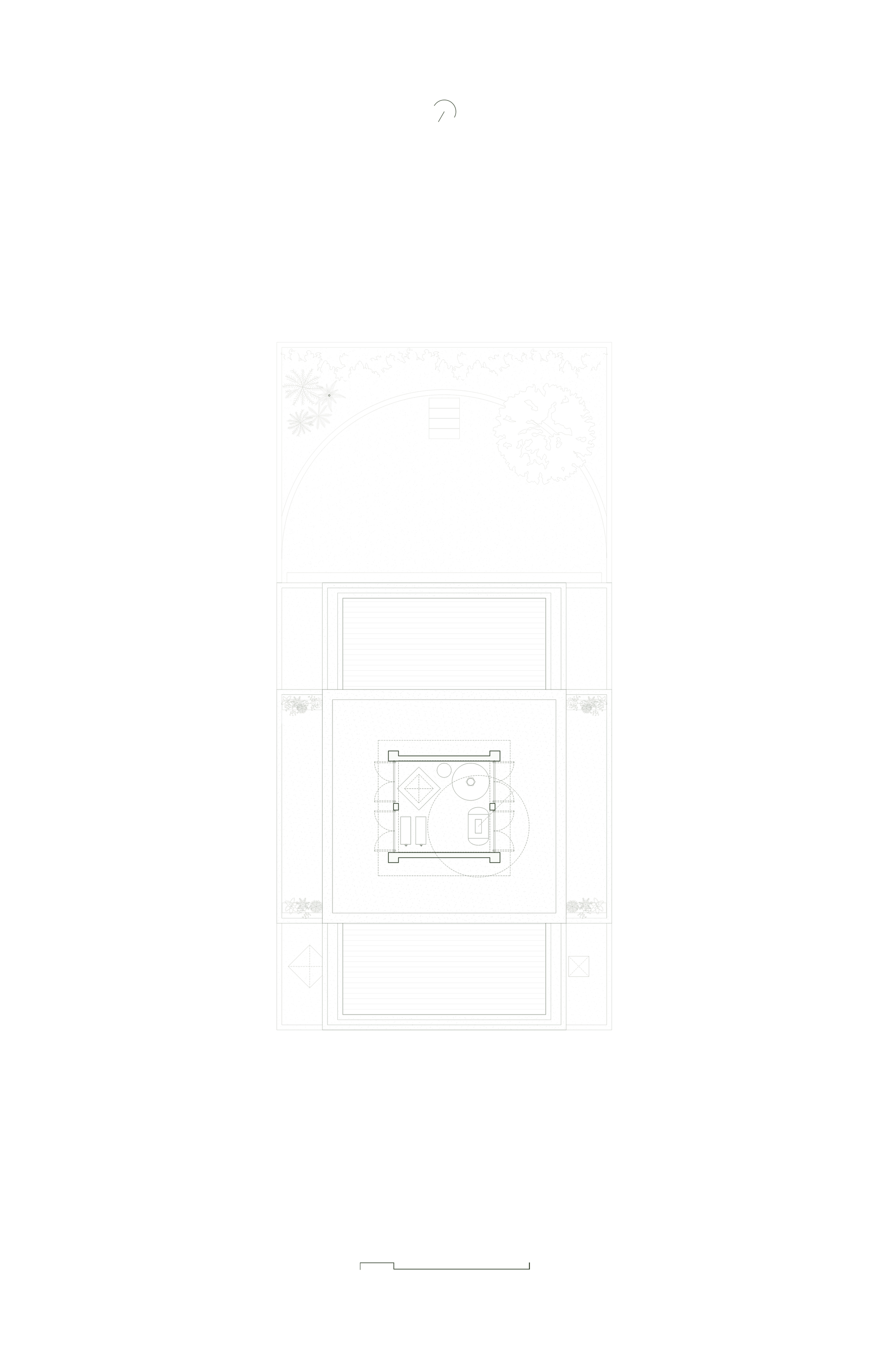 Floor plan drawing showing central void space with curved staircase and surrounding circulation