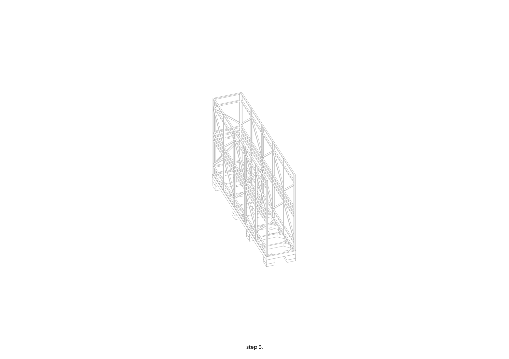 Axonometric drawing depicting a vertical structural core with diagonal cross-bracing within a rectangular frame