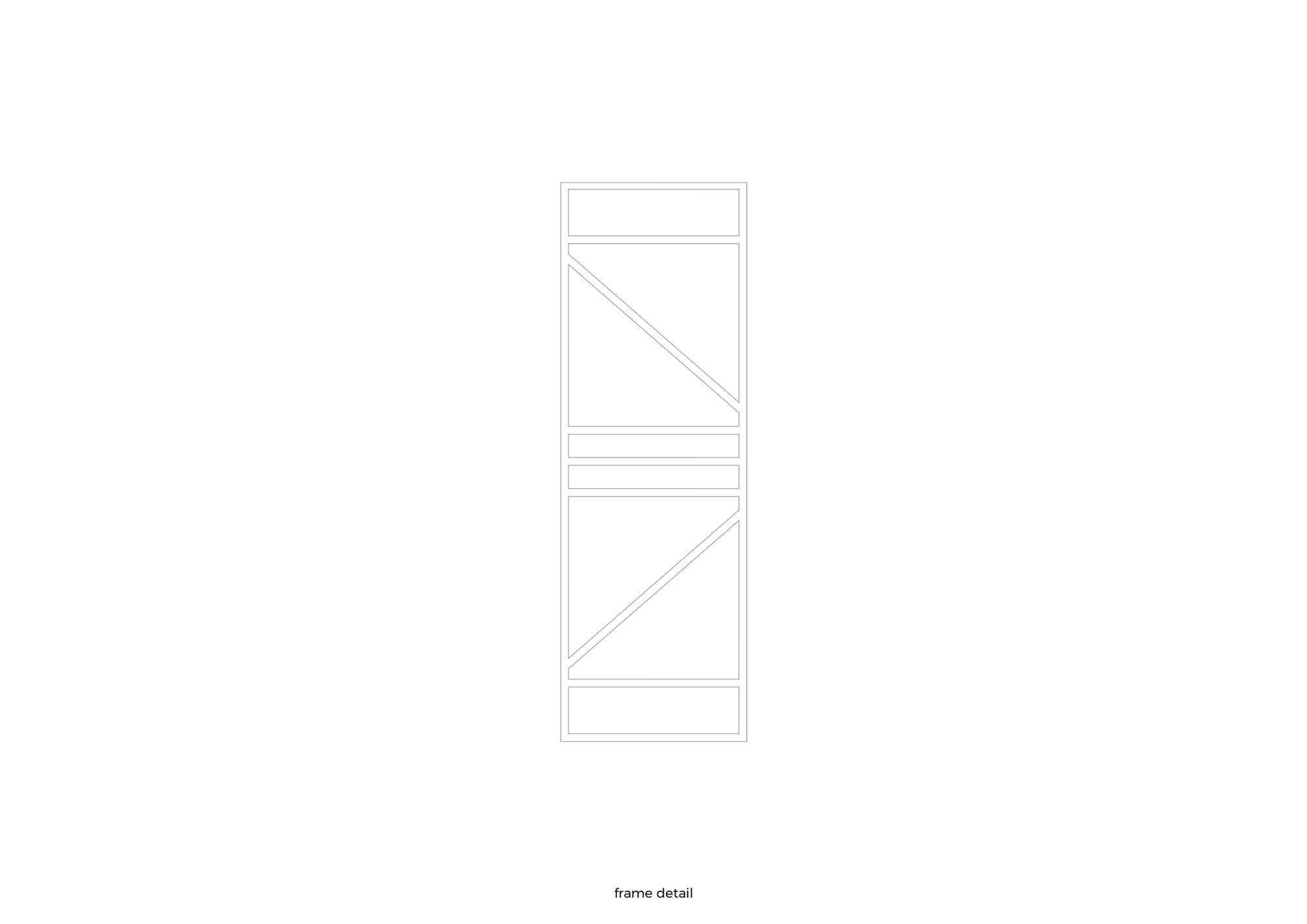 Elevation drawing of a window frame detail with diagonal bracing and horizontal mullions