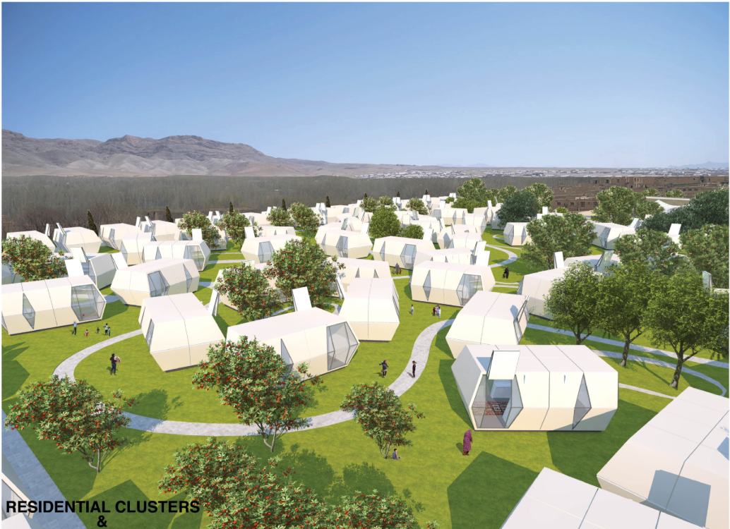 Residential clusters woven through productive gardens and organic pathways.