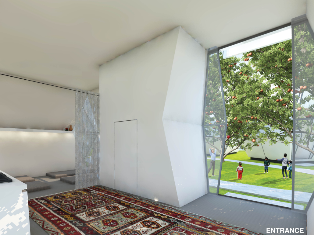 A light-filled entrance connects the home directly with the garden landscape.