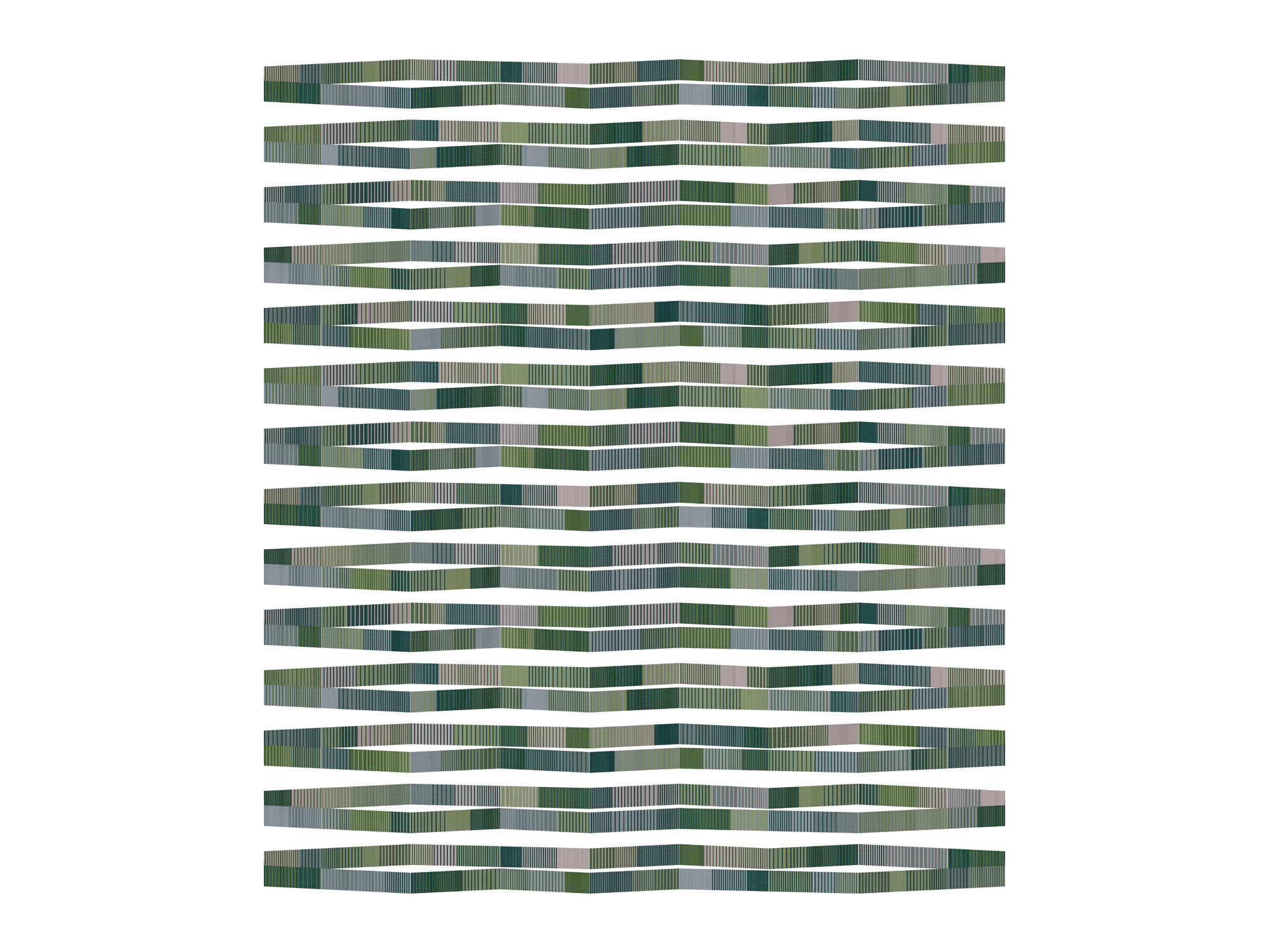 Facade color study showing wavy horizontal bands in greens, grays, and teal tones