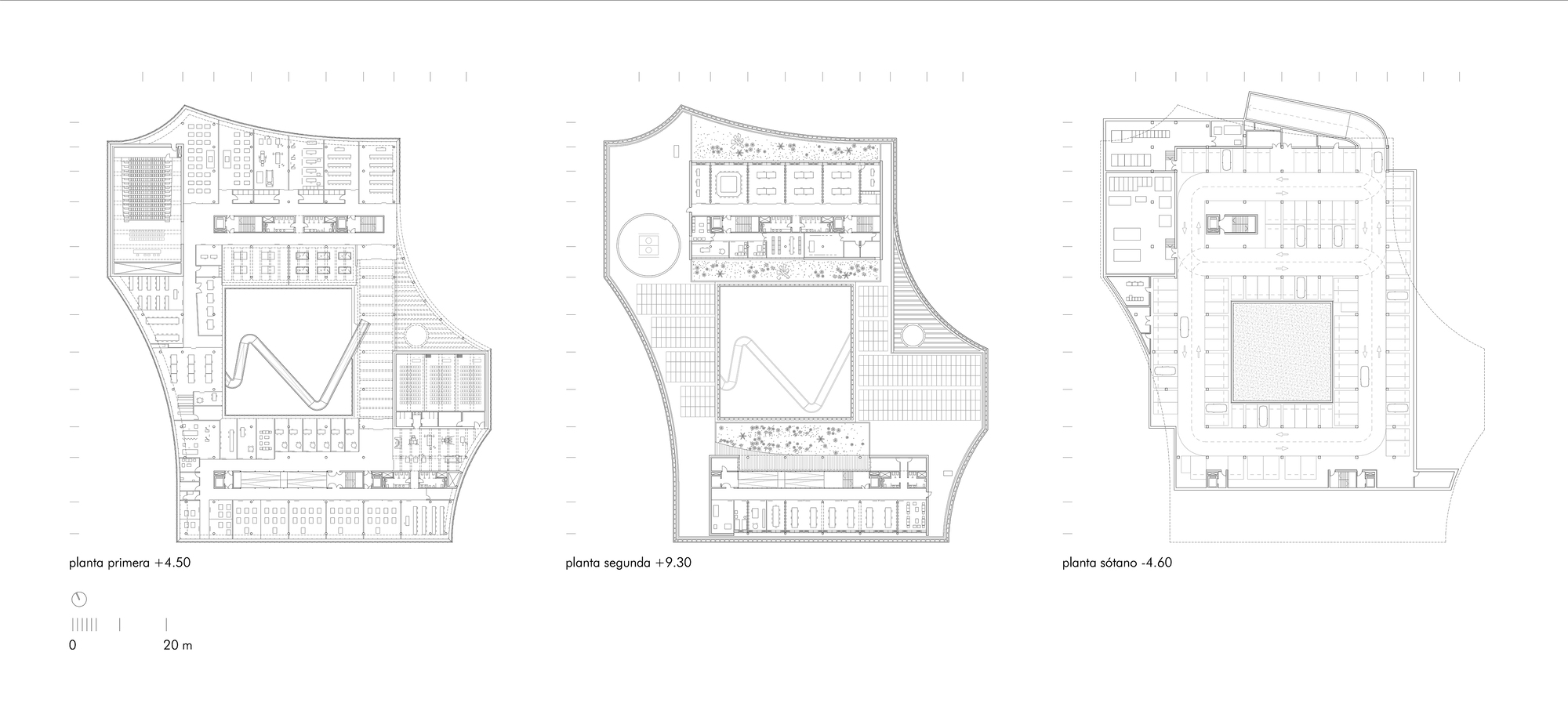 Three stacked floor plans showing the evolution of interior layouts across different levels
