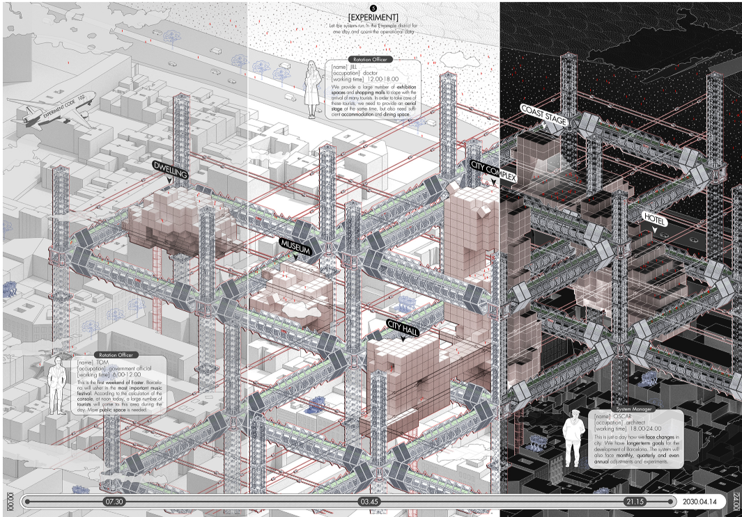 An interconnected framework combines housing, civic spaces, hotels, museums, and mobility into an adaptive urban megastructure.