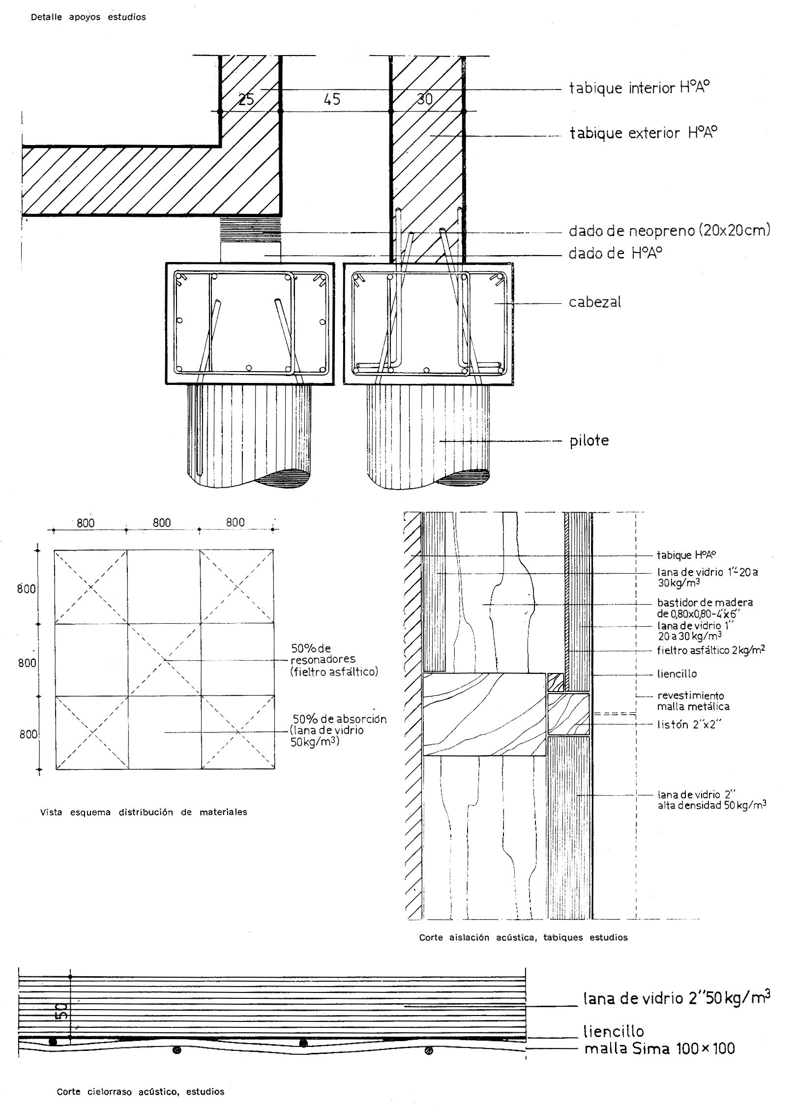 Construction detail drawings illustrating wall assembly with labeled layers and material specifications