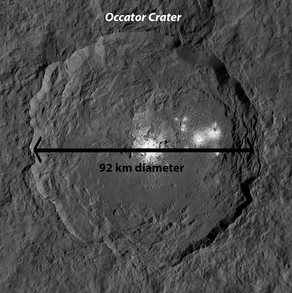 Occator Crater on Ceres provides the vast extraterrestrial setting for the proposed Frozen Station settlement.