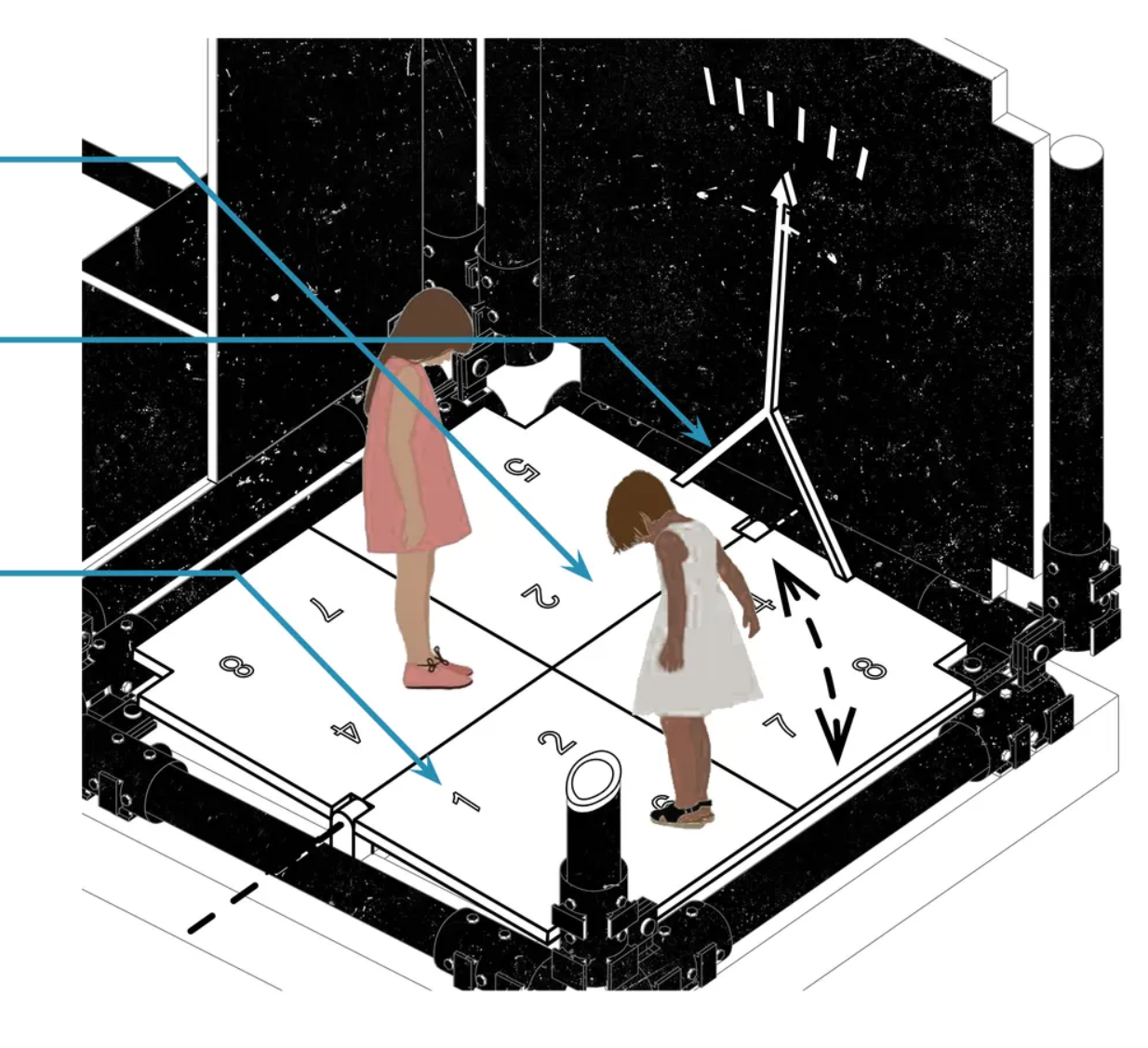 Interactive number-grid play zone combines movement, learning, and social activity within the modular frame