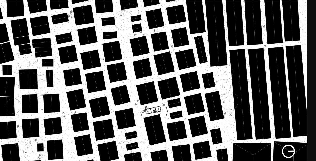 Wider site context showing how the modular playground integrates into the dense fabric of the refugee camp
