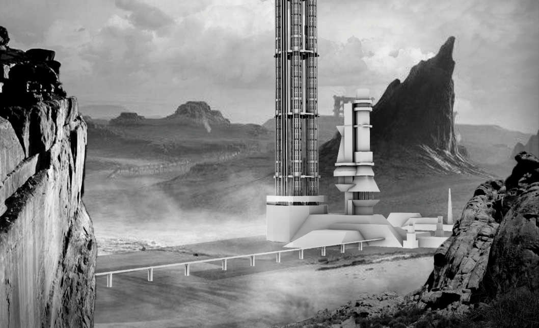 Earth-based anchor station connecting the devastated landscape to STELLAR-1’s space elevator.
