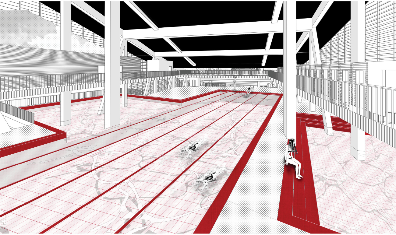 Recreational spaces bring everyday civic life into the heart of the megastructure