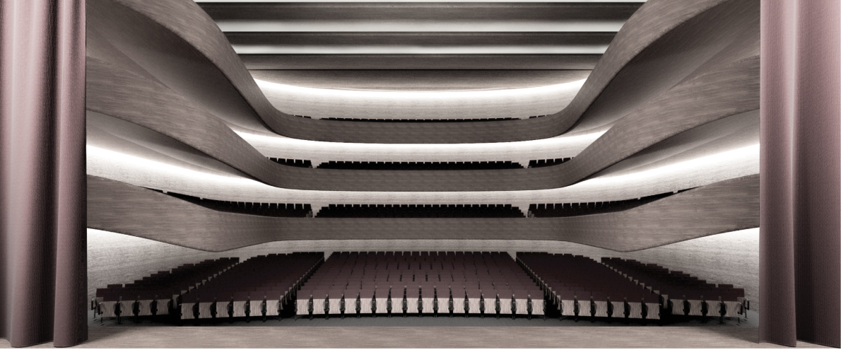 The layered main auditorium creates an immersive opera setting