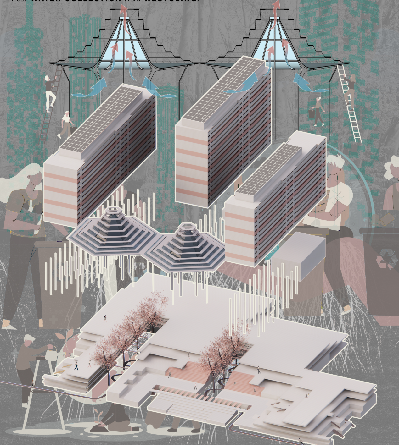 Venturi shelters support natural ventilation, water collection and resource recycling.