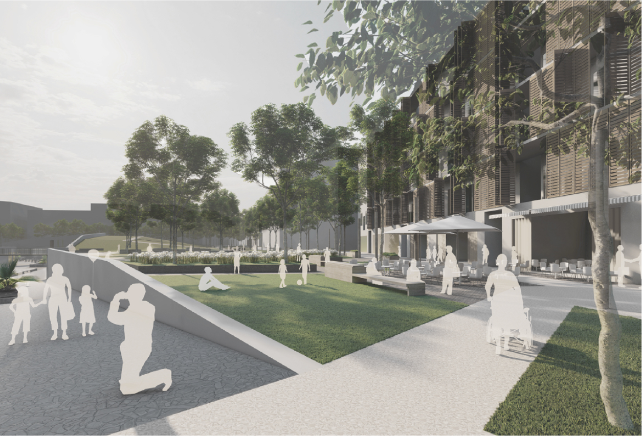 Landscaped public space designed for recreation, gathering, and everyday community life