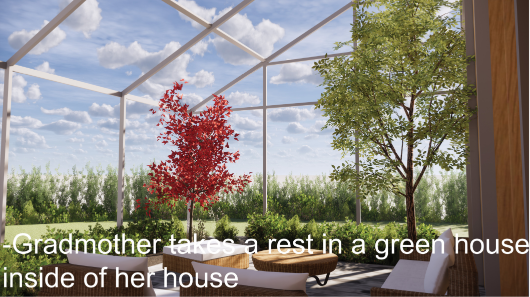 A bright indoor garden creates a calm resting space where architecture and nature merge within the home.