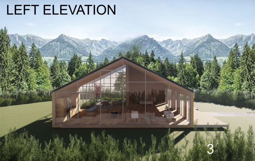 Full-height glazing reveals the open domestic interior while strengthening visual connections between the house and forest setting.