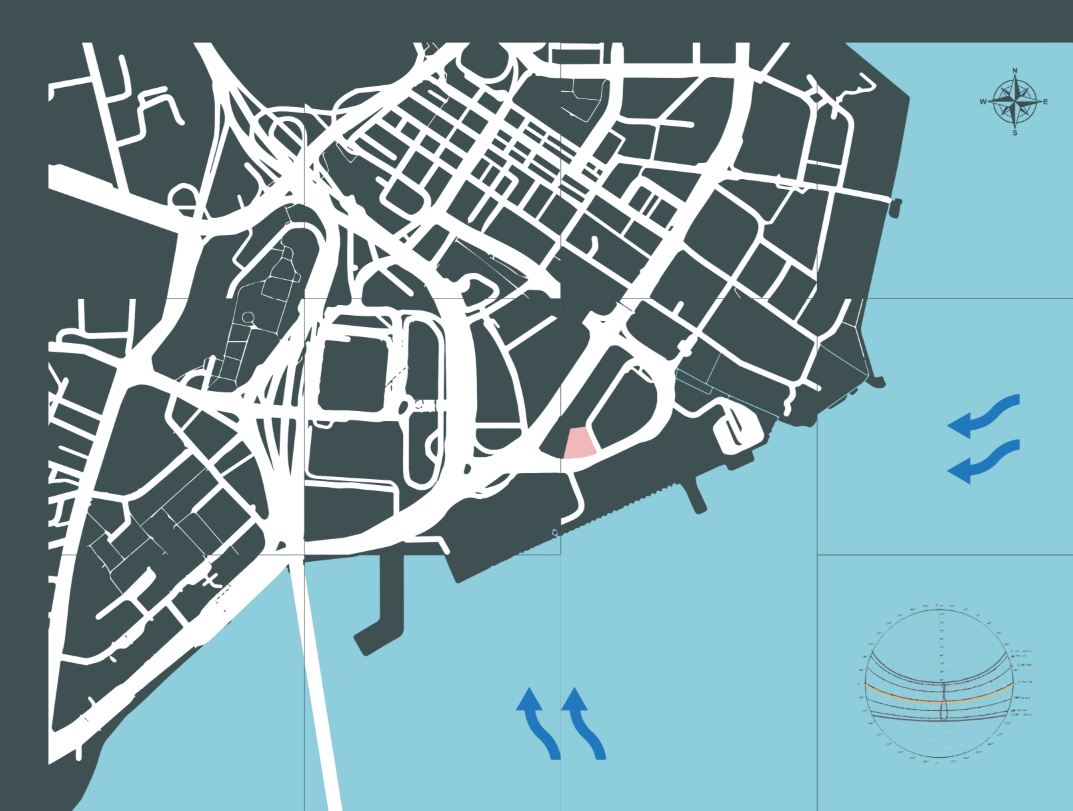 Urban mapping highlights the project’s coastal setting, road network, orientation, and environmental conditions in Kowloon
