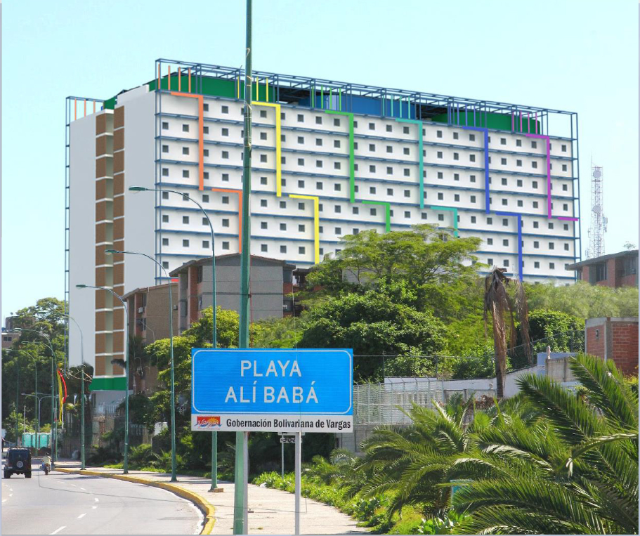 Existing housing block with proposed structural frame