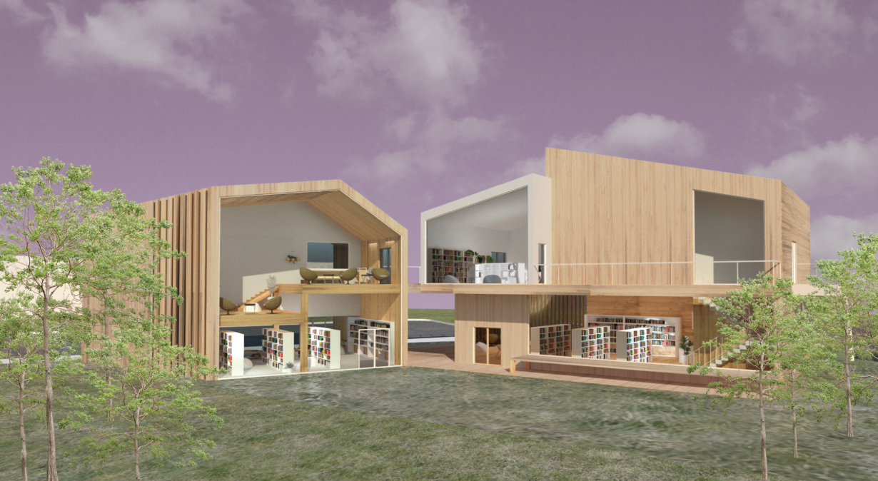 Timber-clad volumes frame open community spaces while strengthening the connection between architecture and nature.
