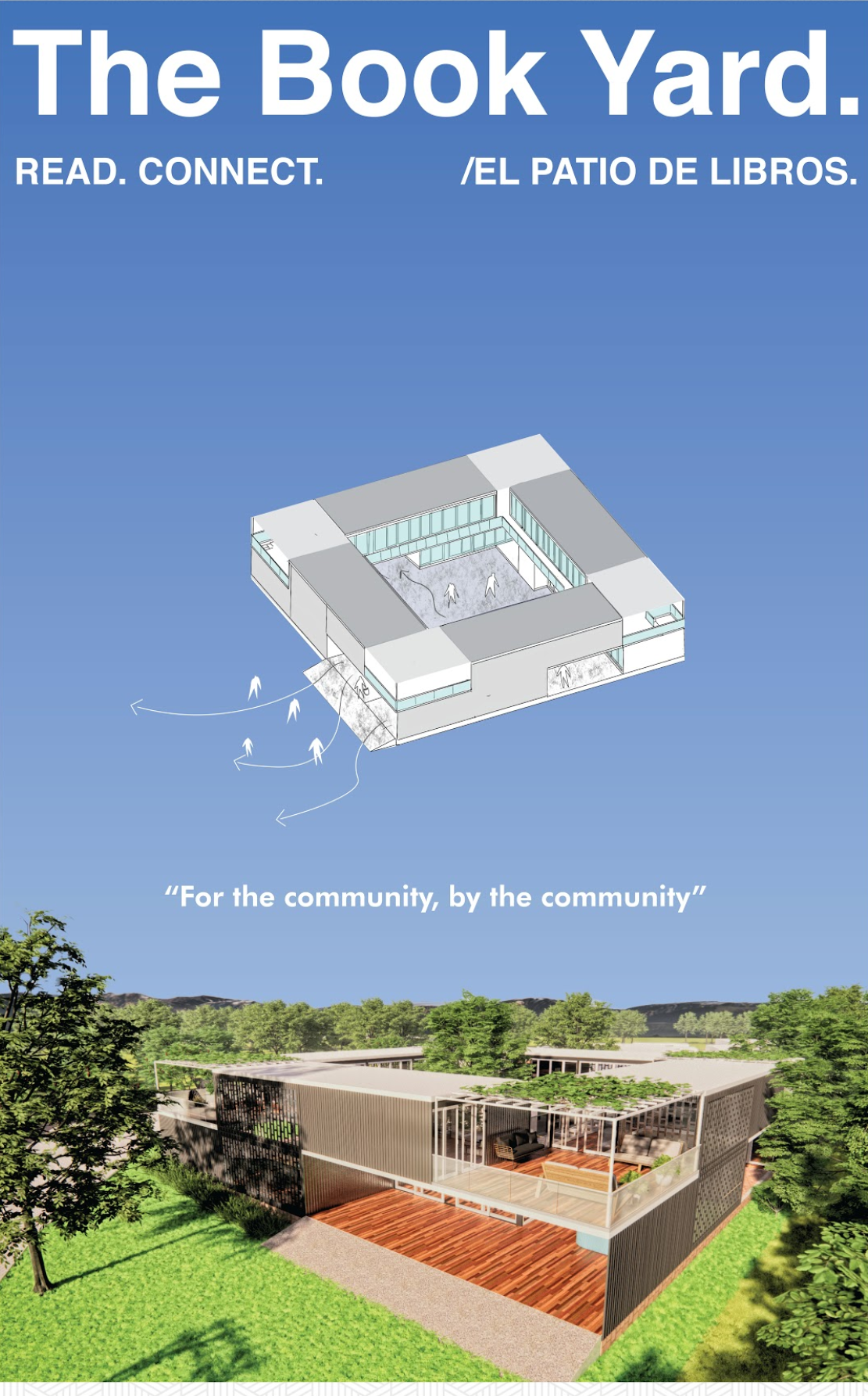 The Book Yard presents a modular community library shaped around a central courtyard.