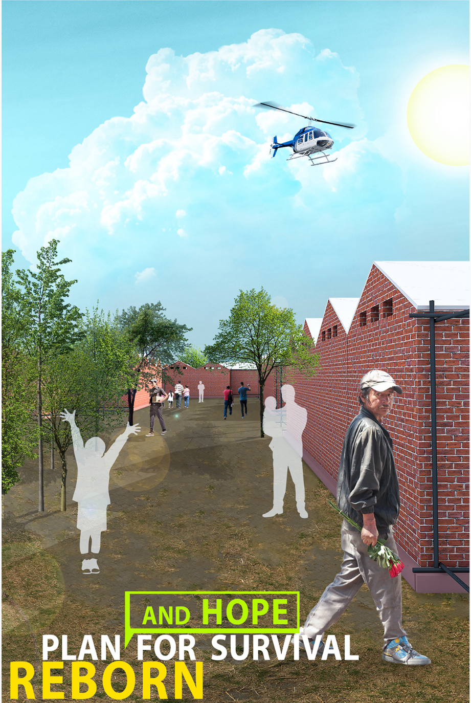 Emergency housing vision showing Reborn as a plan for survival, recovery, and renewed hope after disaster.