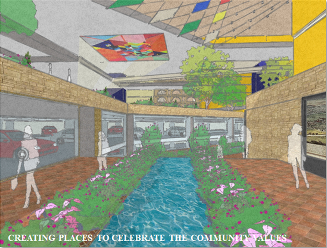 A vibrant community space where landscape, water, art, and public life come together.
