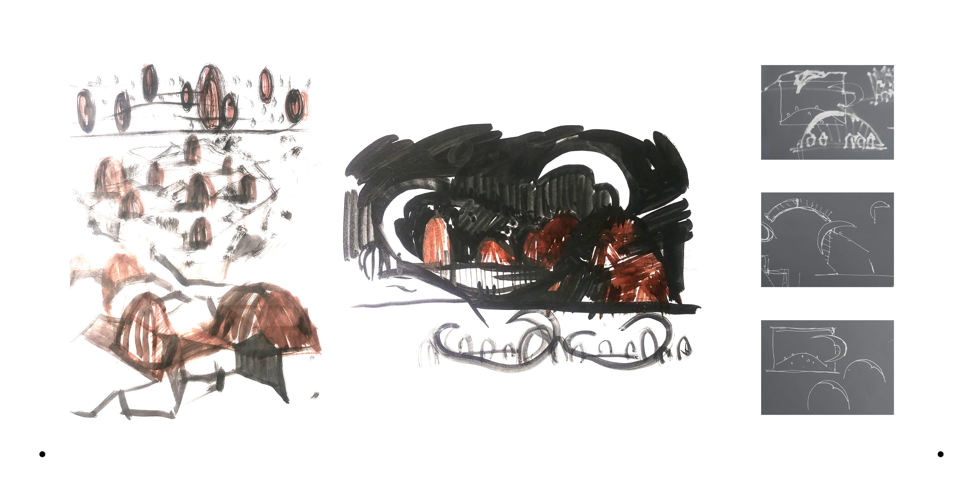 Concept sketches explore the project’s early ideas of rhythm, landscape, and theatrical form.