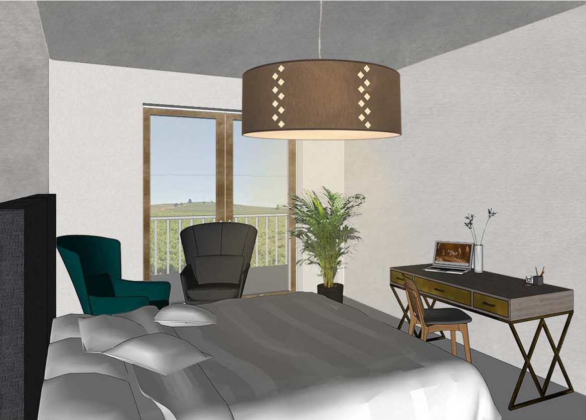 Guest room overlooking the surrounding vineyards.
