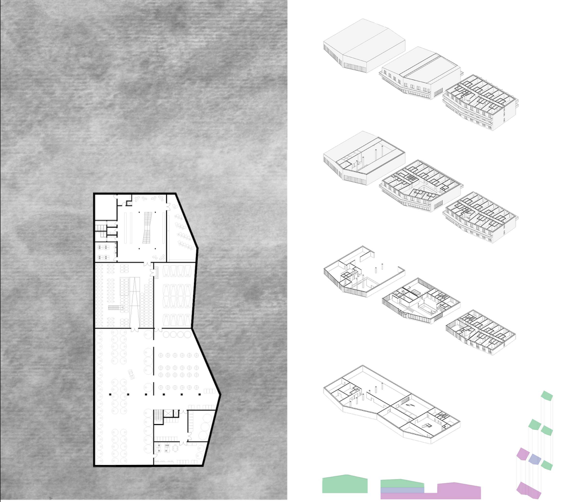 Exploded axonometric showing the winery’s spatial organization.