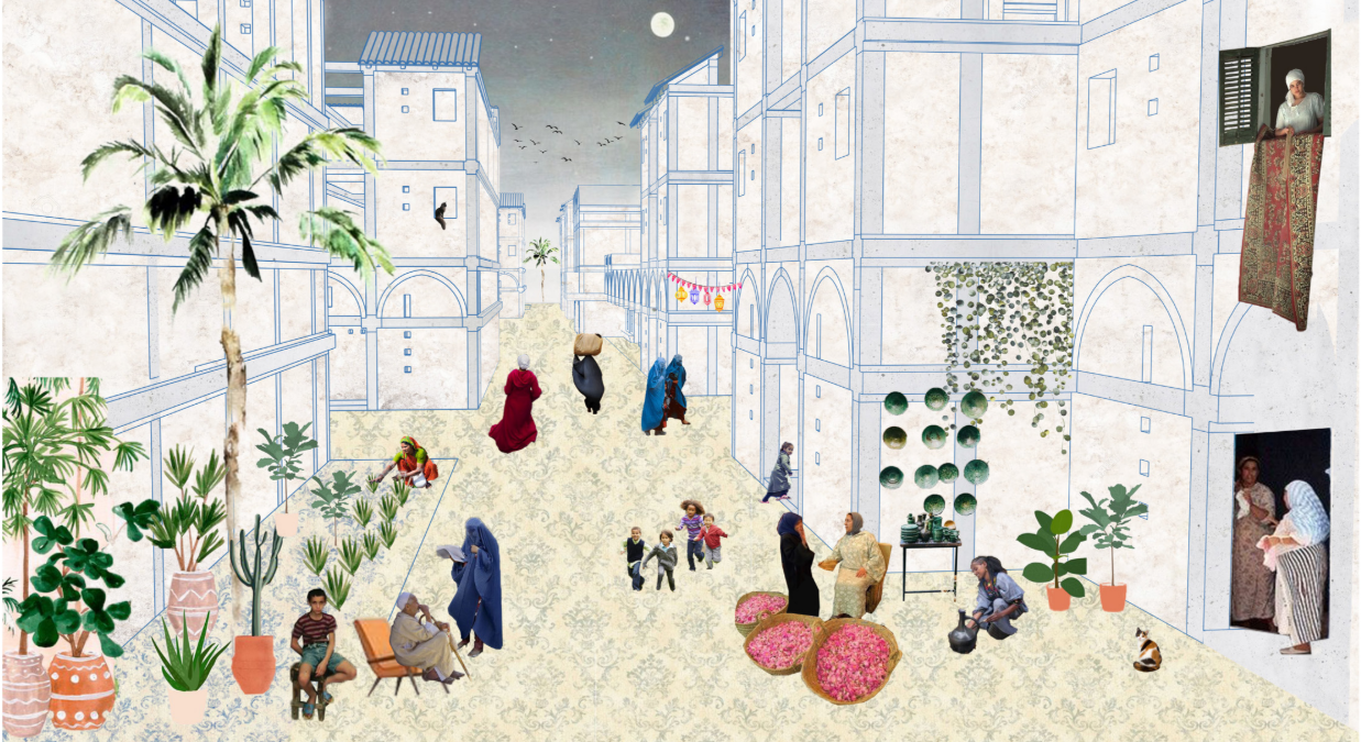 A vibrant residential street shaped by everyday community life.
