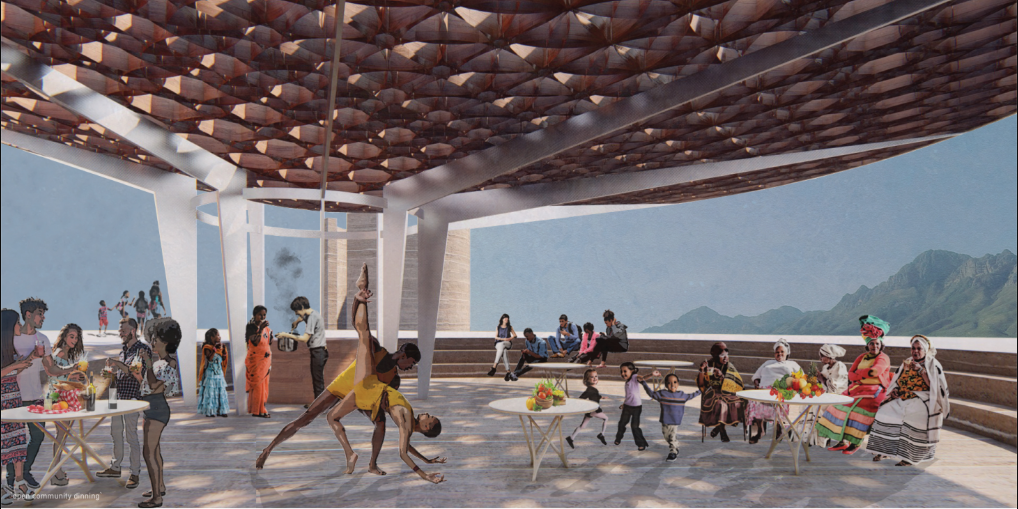 Communal dining space celebrating local food, culture, and social exchange.