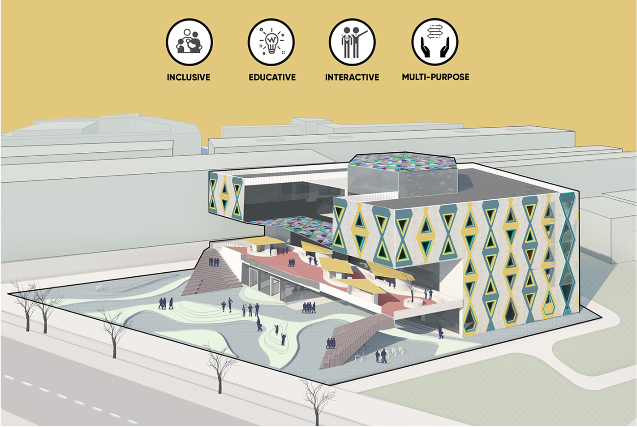 Tessellated student housing shaped around an open public plaza and community spaces