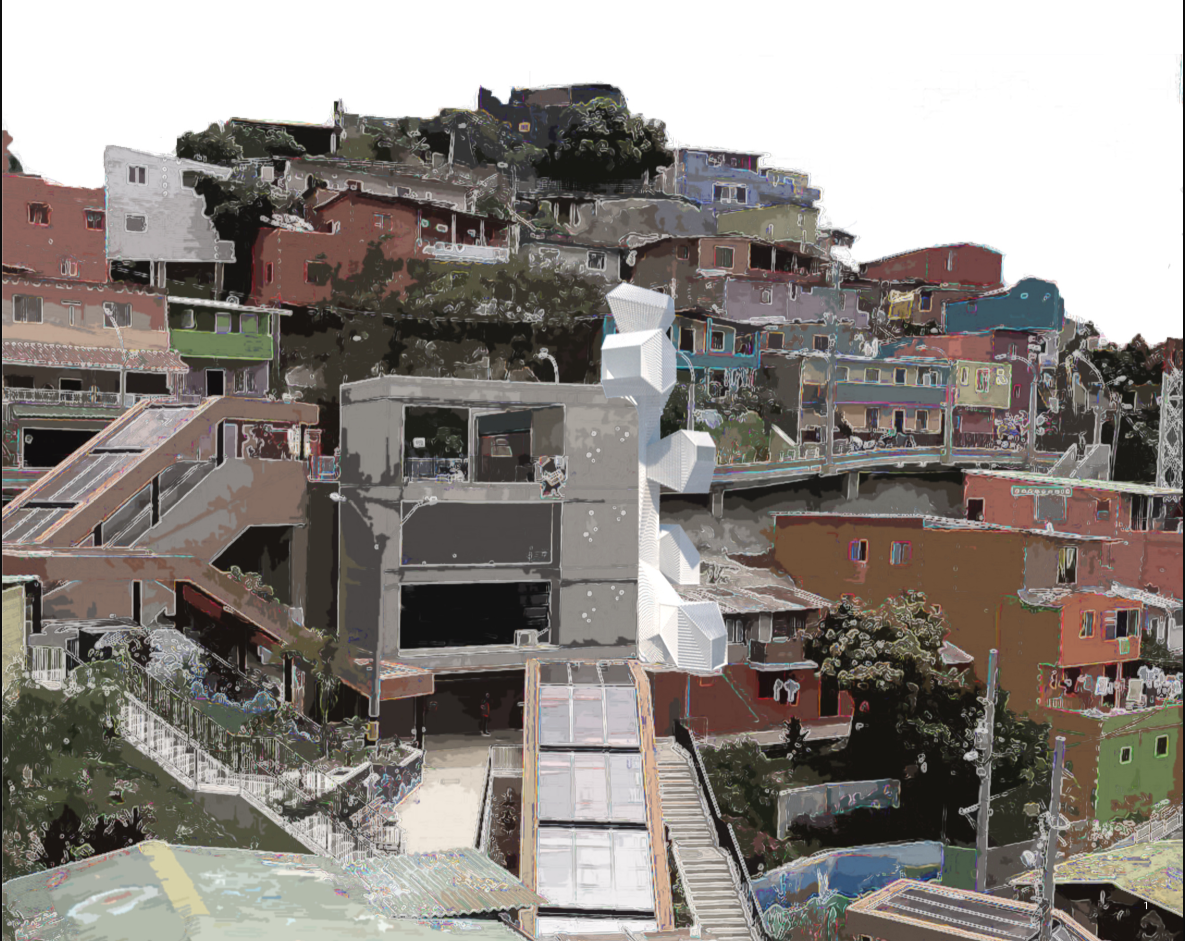 paraVIEW rises as a lightweight parasitic landmark within Medellín’s dense hillside community.