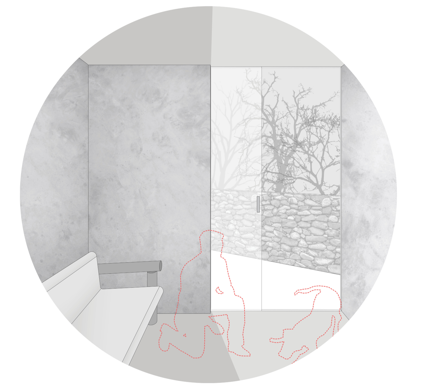 Private interaction room providing a calm setting for potential adopters to spend time with a dog.