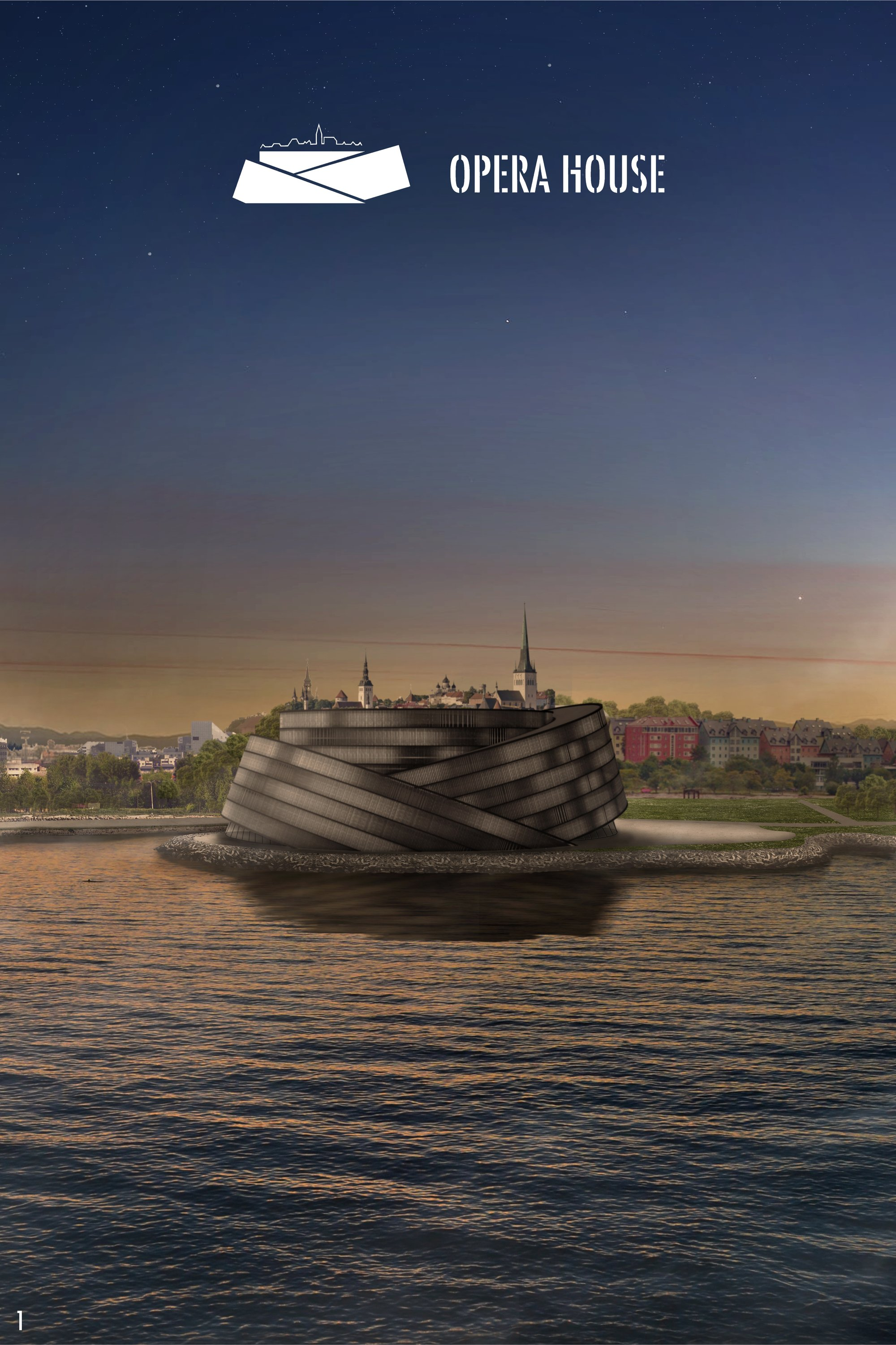 Opera House Tallinn rises between the Baltic Sea and the historic city skyline.