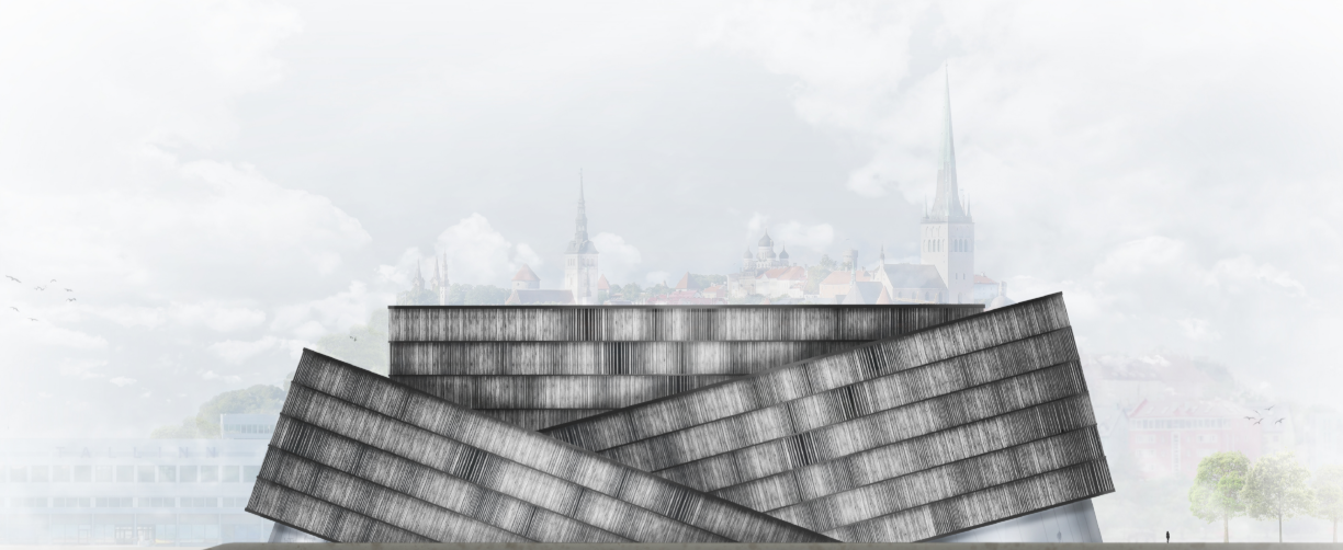 The layered facade frames Tallinn’s old town through a contemporary waterfront form.