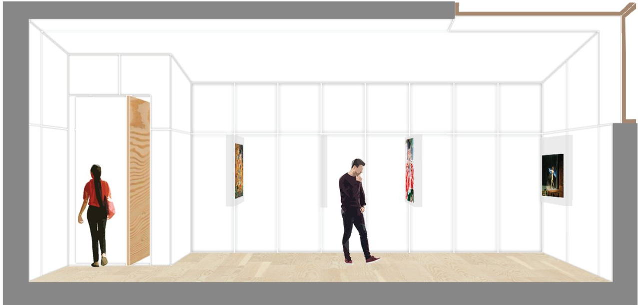 Minimalist gallery interior designed as a flexible exhibition space for contemporary art and cultural events.