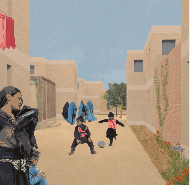 Pedestrian streets become safe shared spaces where children can play close to homes and communal areas.