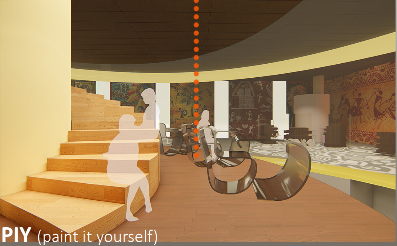 The PIY zone invites visitors to personalise objects within an open, craft-focused setting.