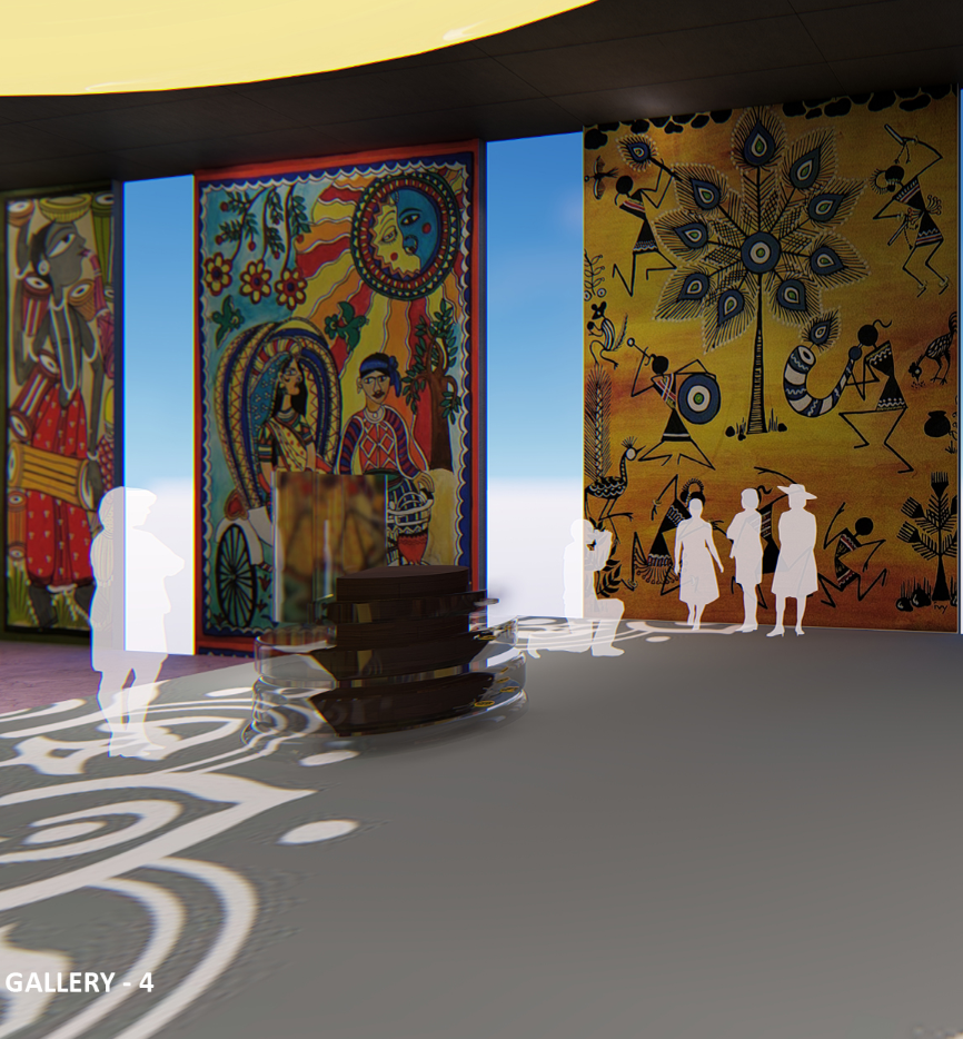 Gallery 4 turns traditional artwork into an immersive architectural backdrop for visitors.