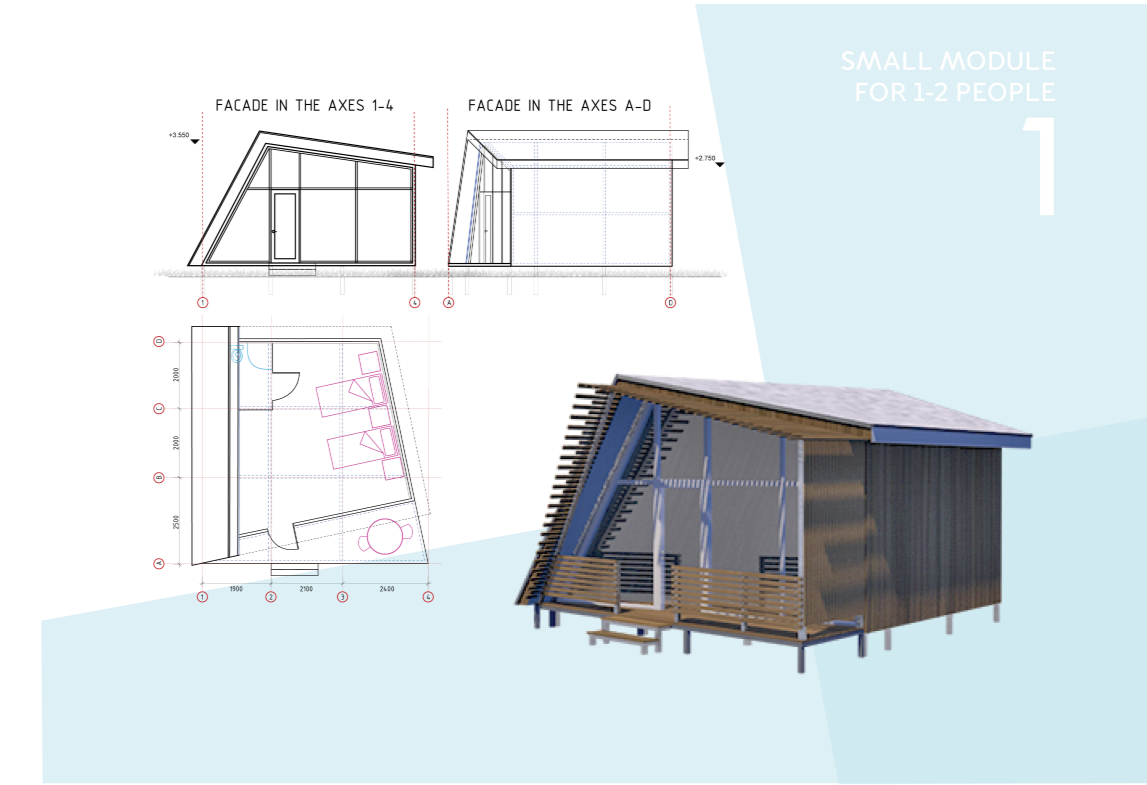 Compact residential module designed for one to two guests.