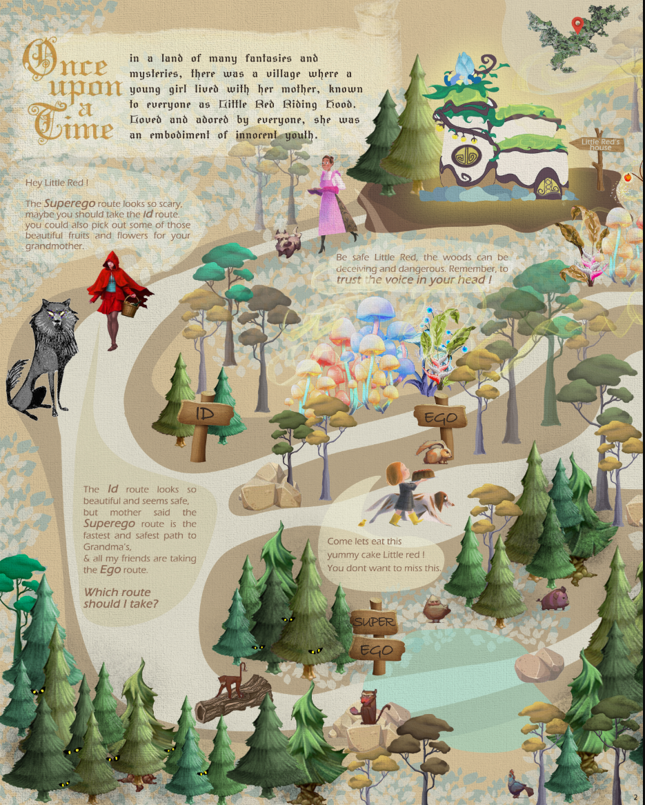 Three psychological paths transform Little Red Riding Hood’s forest journey into a landscape of choice.