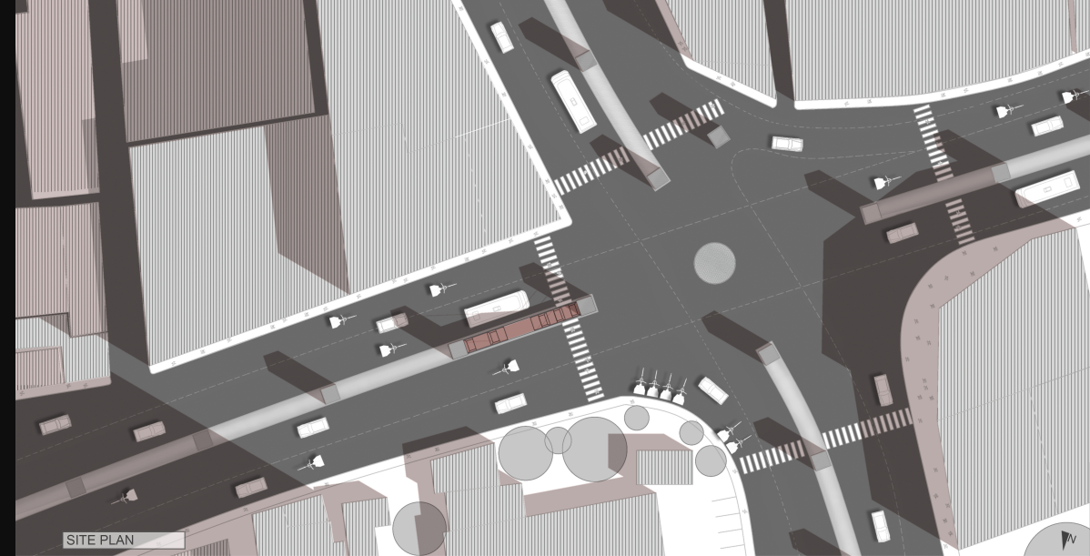 Site plan locating the parasitic intervention beneath Moghbazar Flyover in Dhaka.