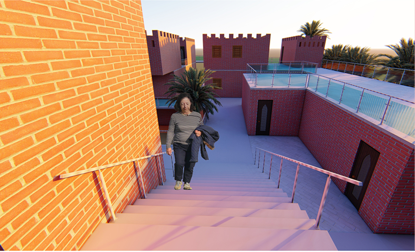 Courtyard and stair network creating movement and interaction between dwelling levels