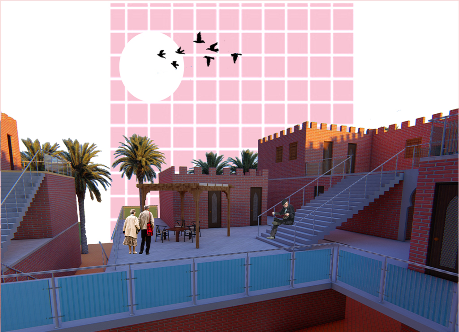 Community courtyard designed for informal meetings, rest, and everyday social life