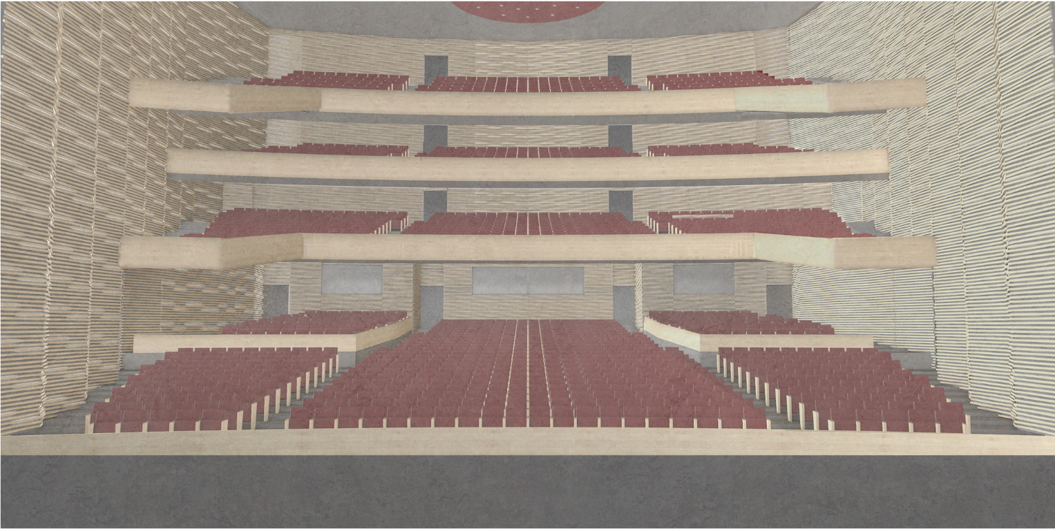 The 2,000-seat opera auditorium with layered balconies and warm timber finishes
