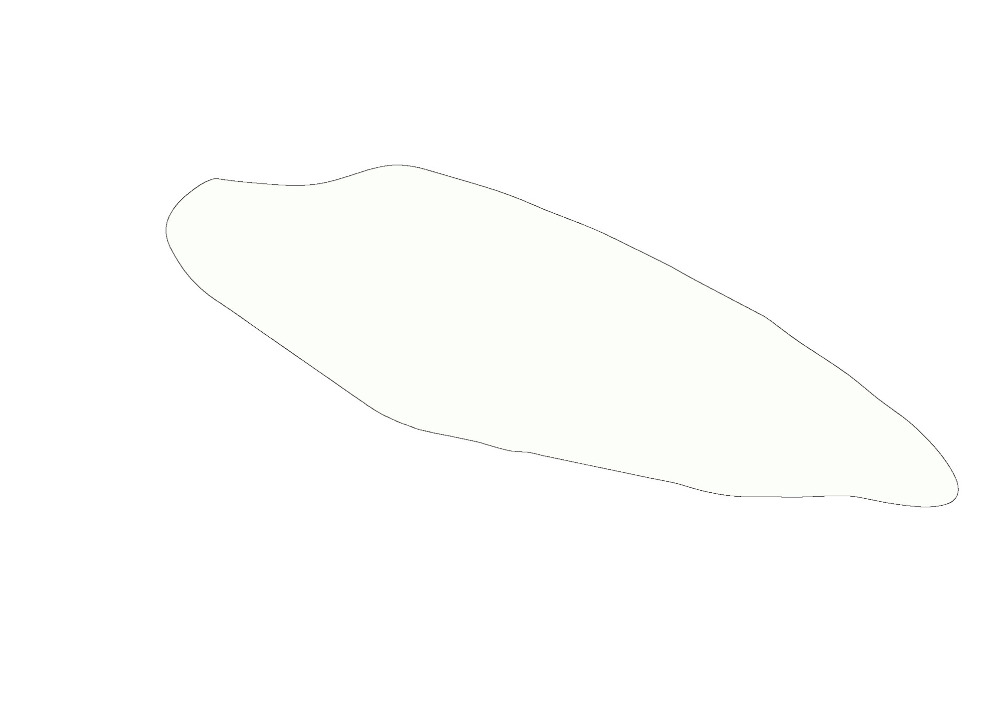 Line drawing showing an organic curved roof outline in plan view