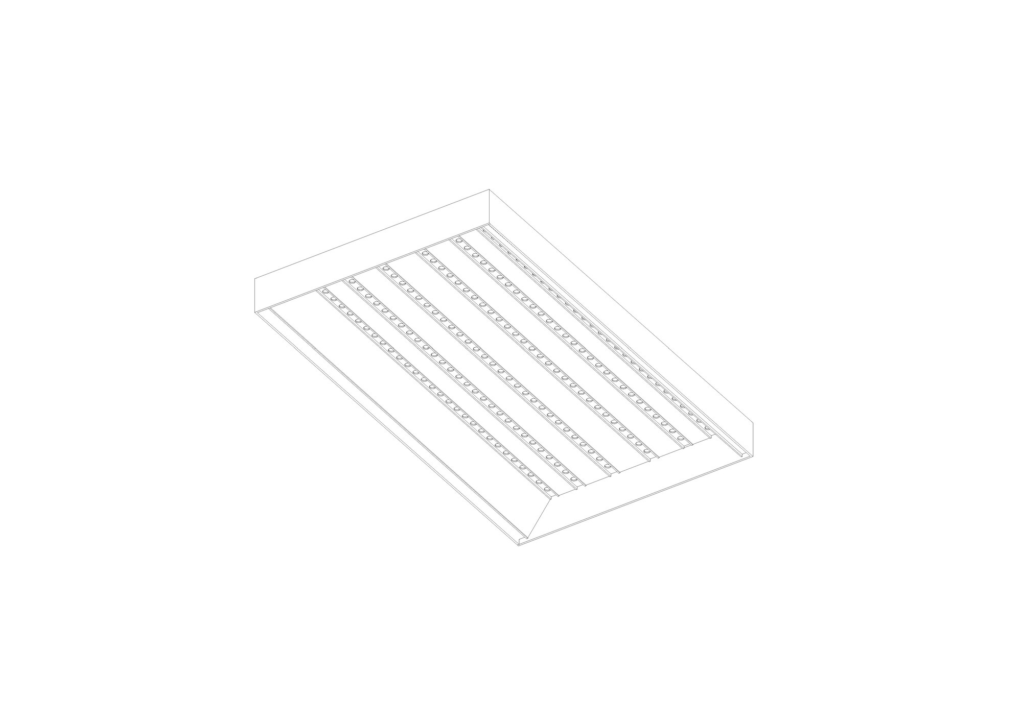 Axonometric drawing of a roof panel with parallel linear slats within a rectangular frame