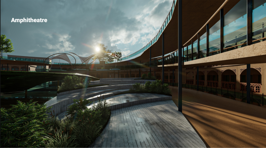 A landscaped amphitheatre creates an inviting setting for gatherings, performances, and community interaction.